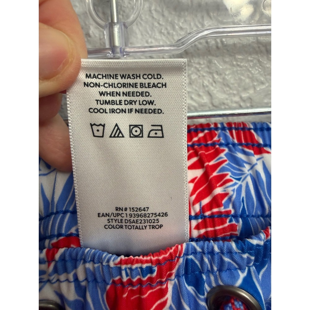 Members Mark Mens Resort Swim Trunks Red Blue Tropical Palm Leaf Medium Beach - Picture 4 of 6